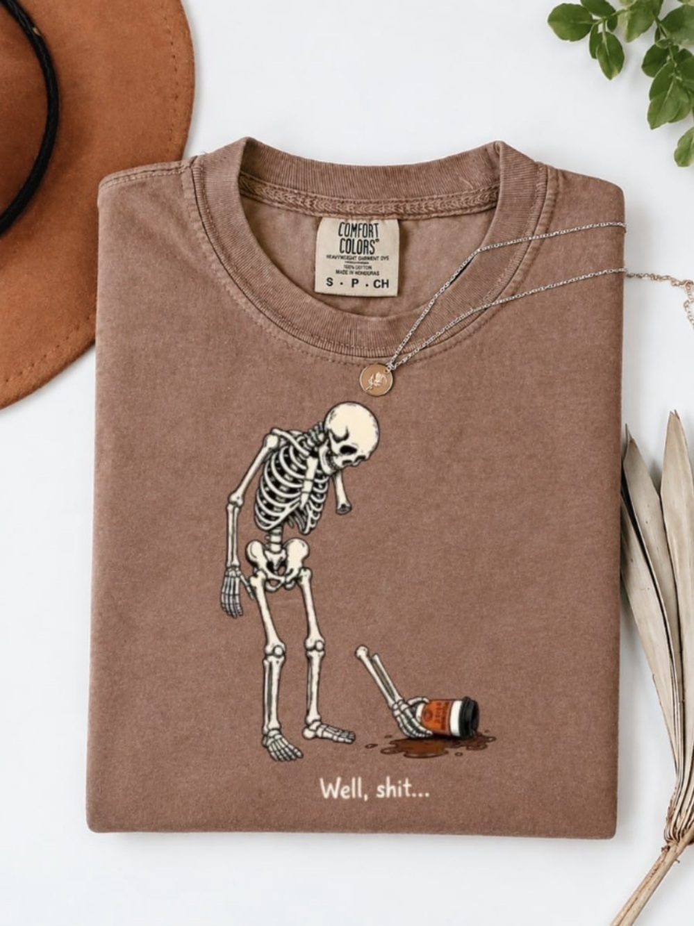 Comfort Colors Espresso Short Sleeve Tee with Humorous Skeleton Graphic